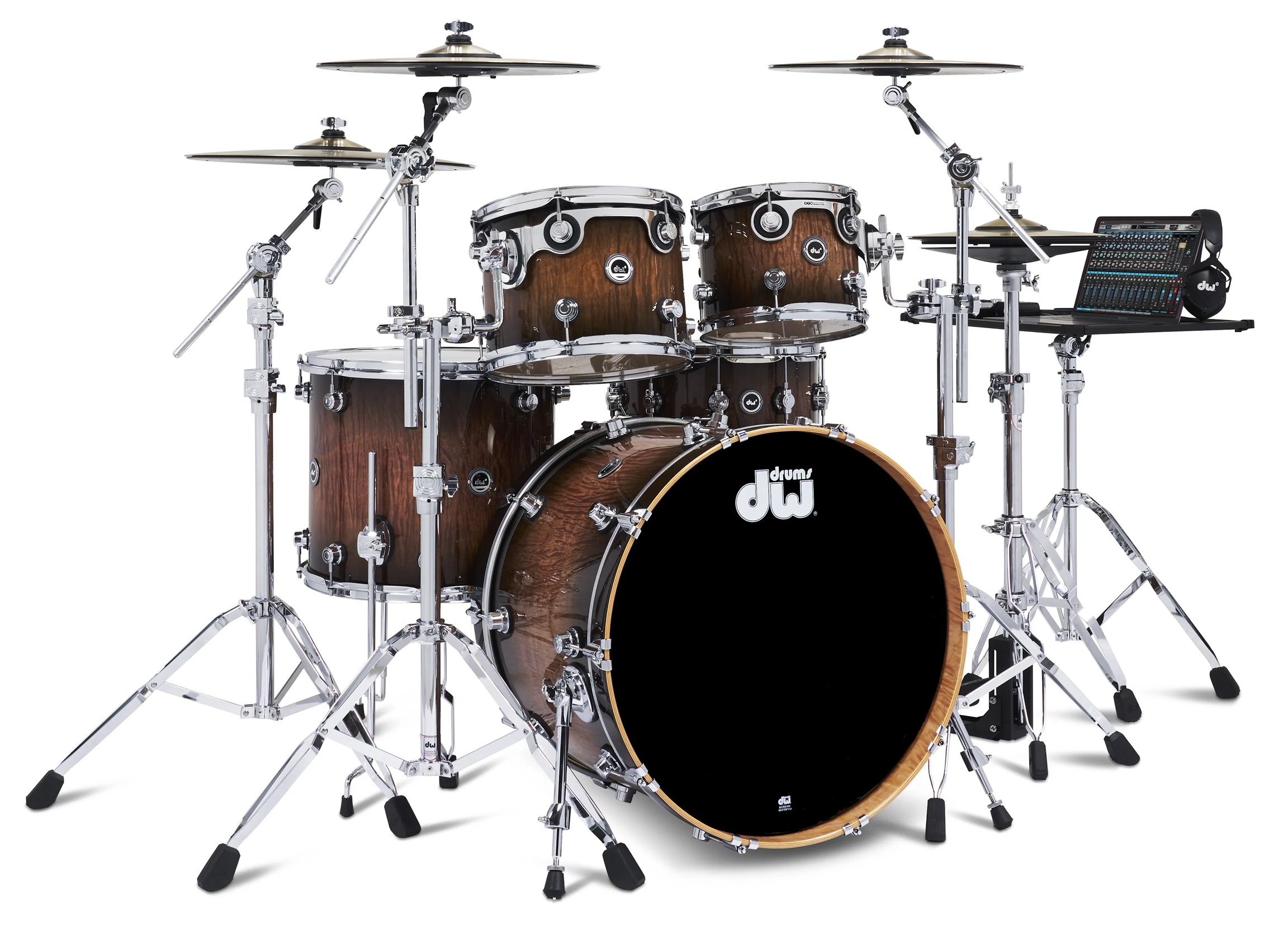 DWe 5-tlg Set/4-tlg Becken Set/6-tlg Hardware Candy Black Burst Over Curly Maple Exotic