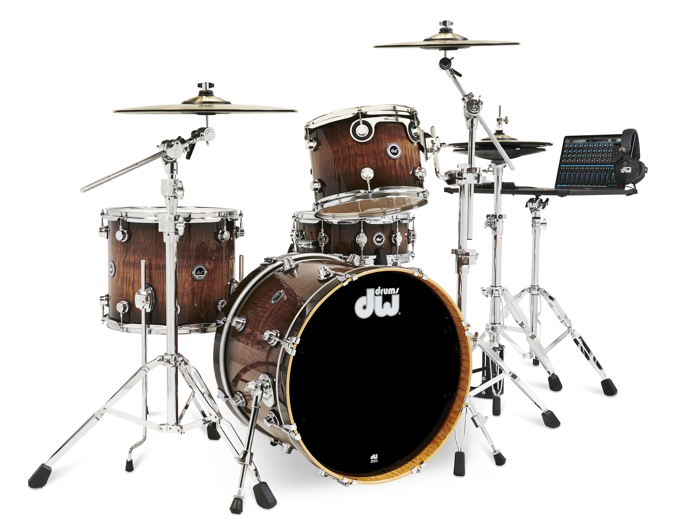 DWe 4-tlg Set/3-tlg Becken Set/5-tlg Hardware Candy Black Burst over Curly Maple