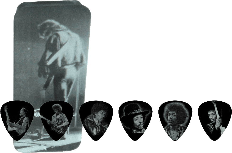 Jimi Hendrix Silver Portrait, Medium Pick Tin 12 Picks