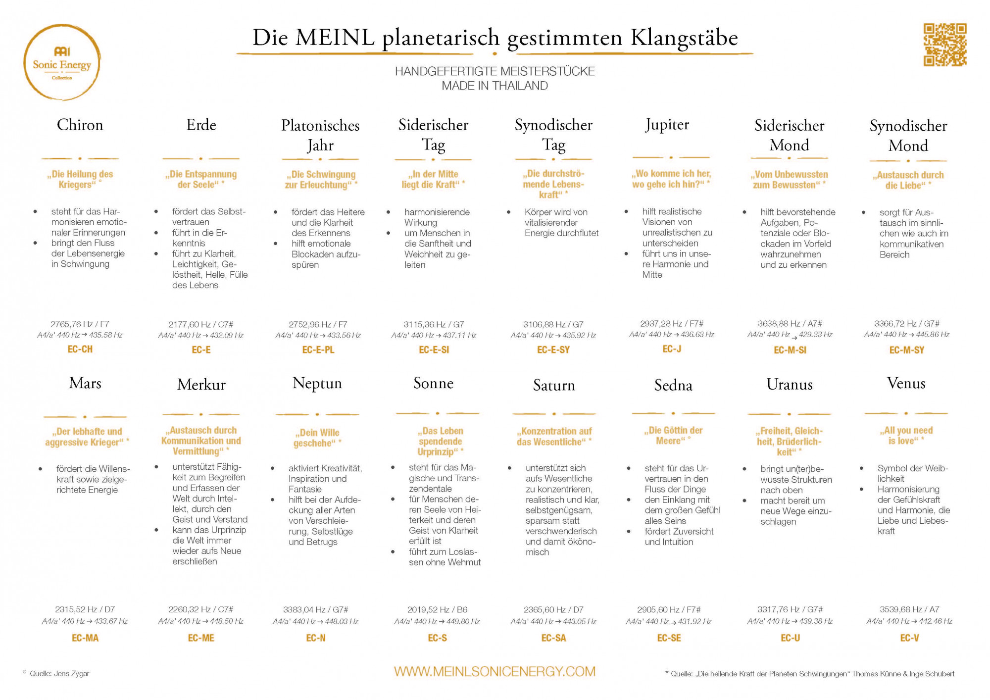 EC-SET-16 Sonic Energy planetarisch gestimmte Klangstäbe - Komplettset - Inhalt: 16 Klangstäbe