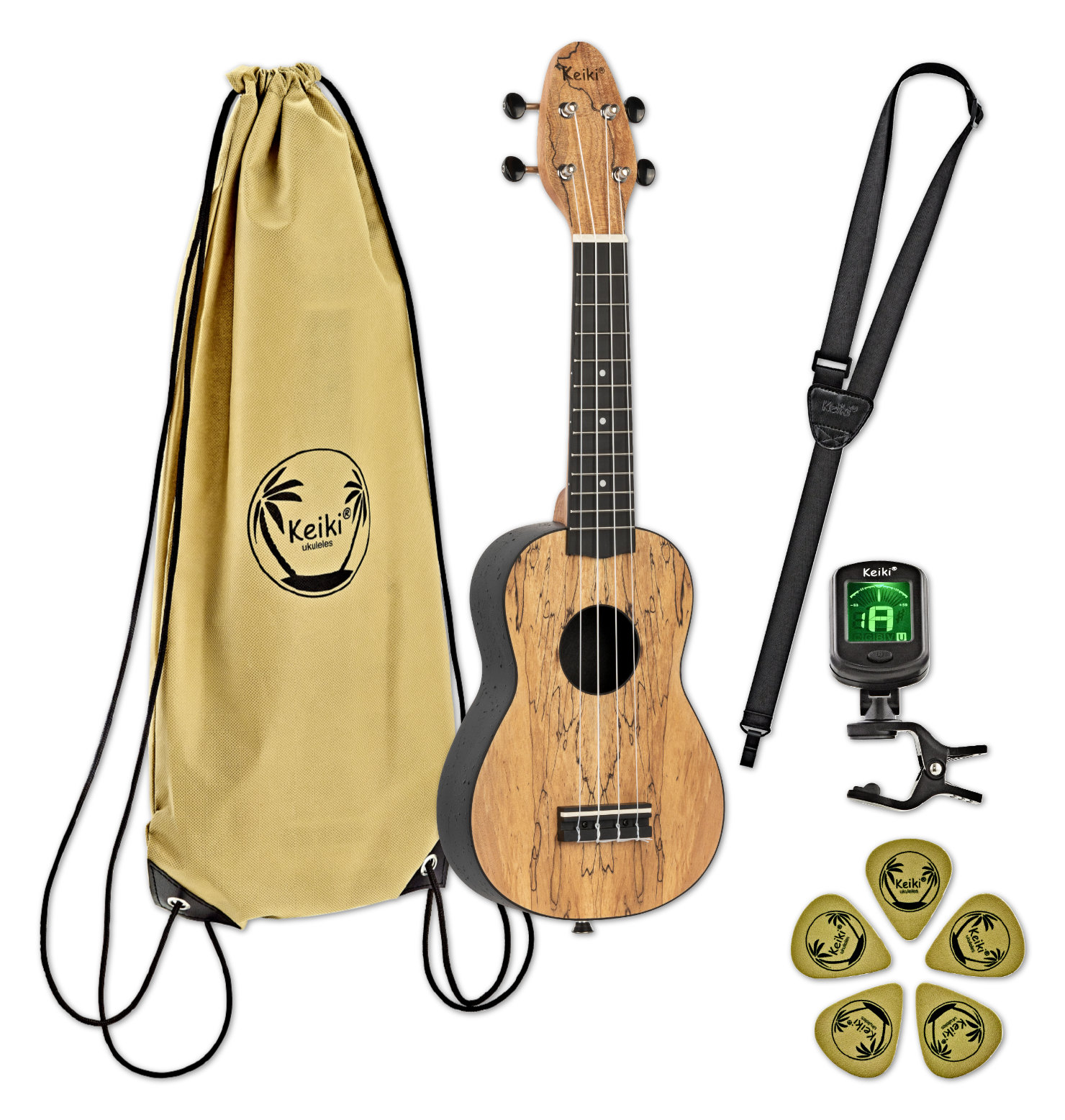 KEIKI Ukulelen Set Soprano Maple inkl. Gymbag/H-Tuner/5 Picks/Gurt