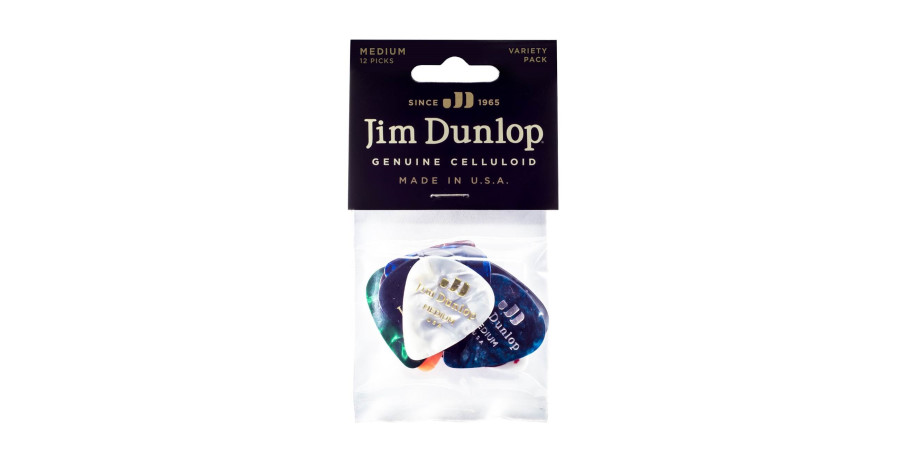 Dunlop Genuine Celluloid Pick Variety Player's Pack Medium, 12 assorted Celluloid picks, medium