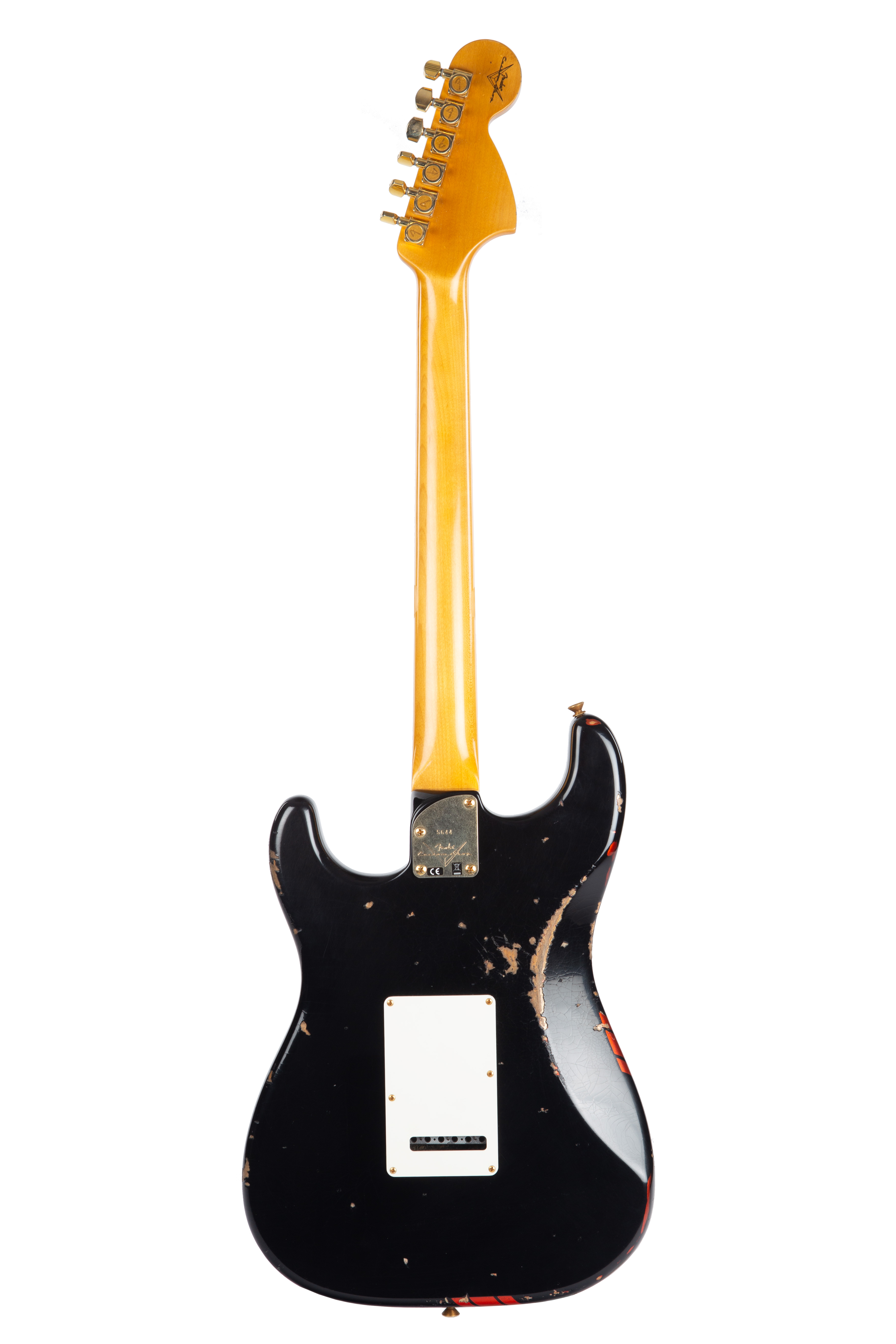 1966 Strat Rev. Headstock Black with Melon Candy Competition Stripes