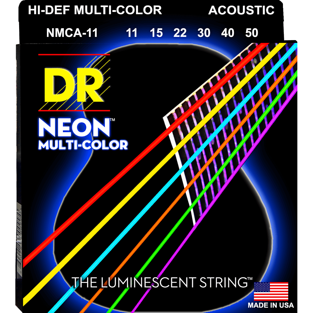 HI-DEF NEON Colored Acoustic Guitar Strings Custom Light 11-50