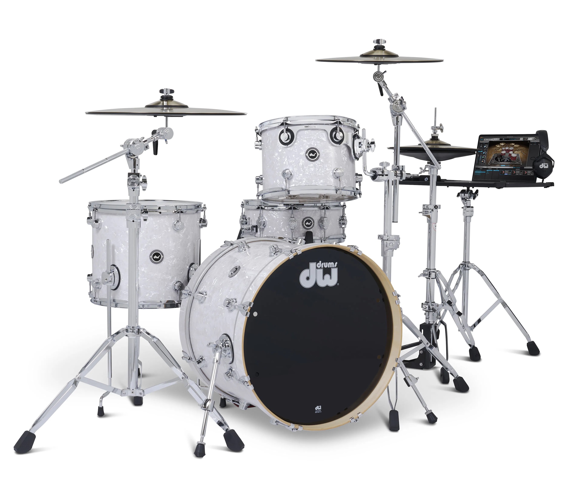 DWe 4-tlg Set/3-tlg Becken Set/5-tlg Hardware Black Galaxy / White Marine Pearl