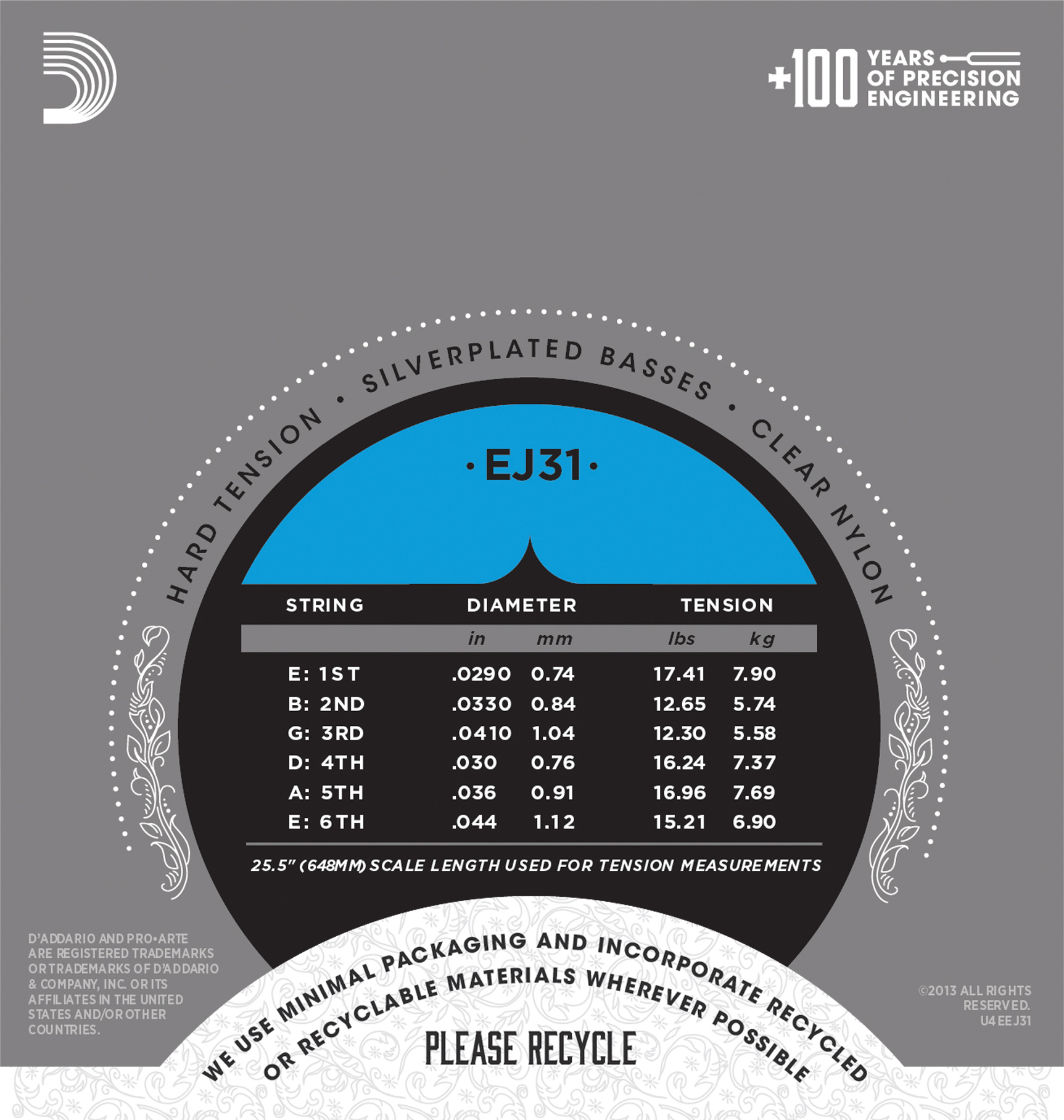 EJ31 Pro-Arté Rectified Trebles hard tension