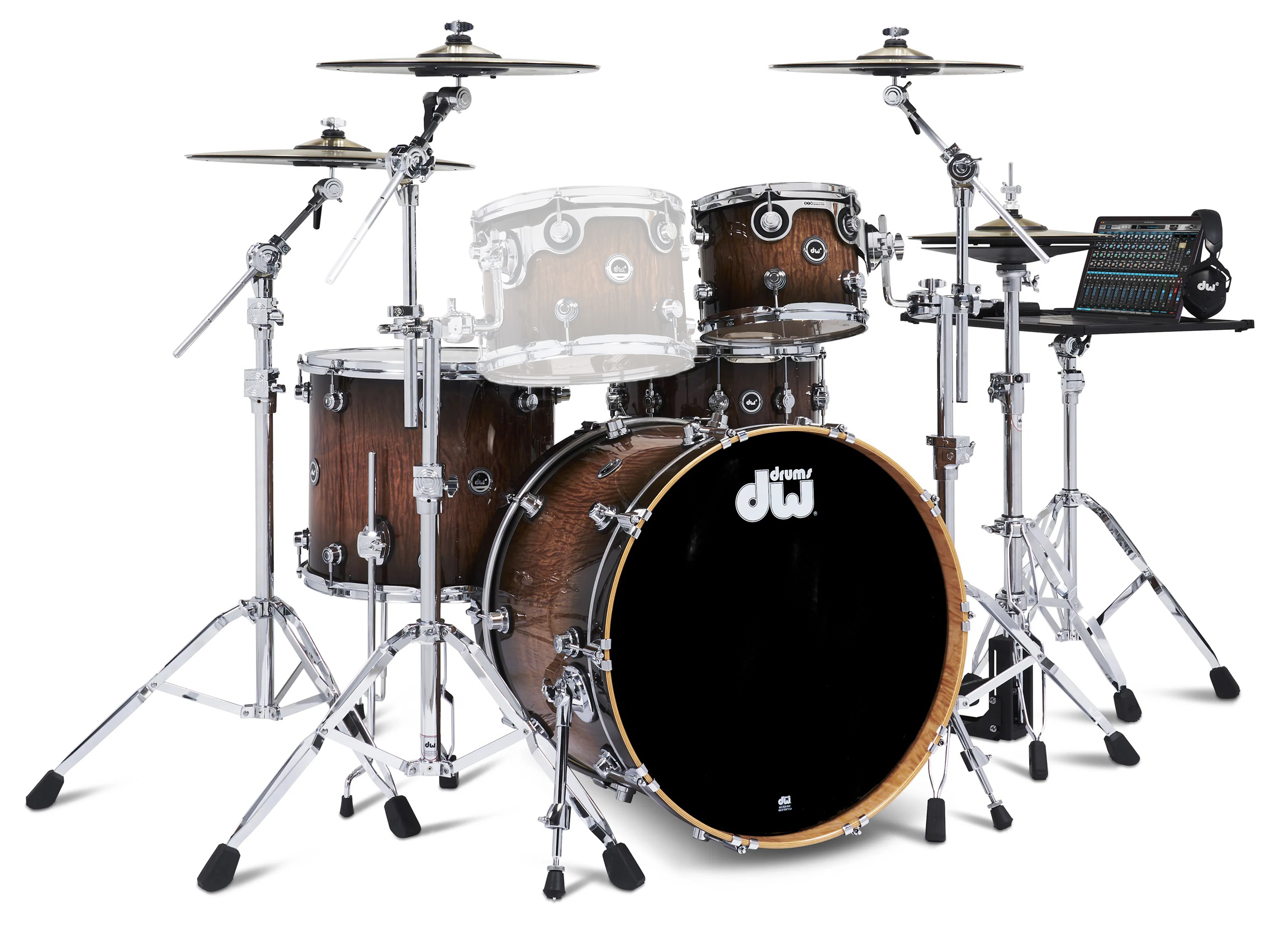 DWe 4-tlg Set/4-tlg Becken Set/6-tlg Hardware Candy Black Burst over Curly Maple