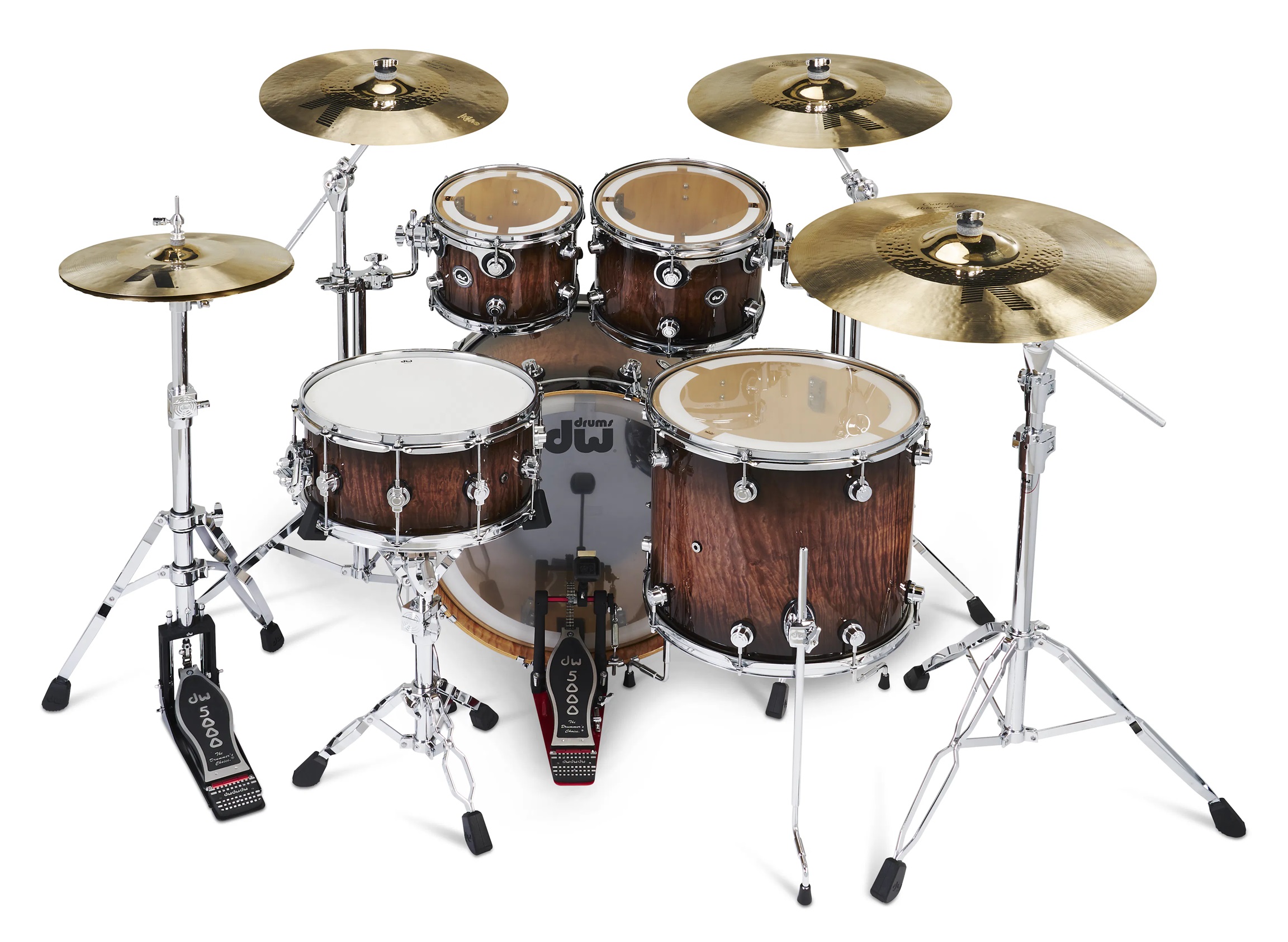 DWe 5-tlg Set/4-tlg Becken Set/6-tlg Hardware Candy Black Burst Over Curly Maple Exotic